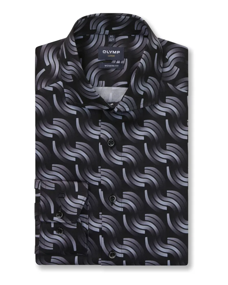 Olymp Luxor, Modern Fit, Bügelfreies Hemd mit Print in Schwarz