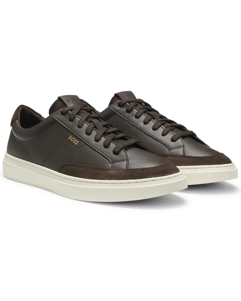 HUGO BOSS Sneaker Kieran Tenn aus Nappaleder mit Veloursakzenten in Dunkelbraun