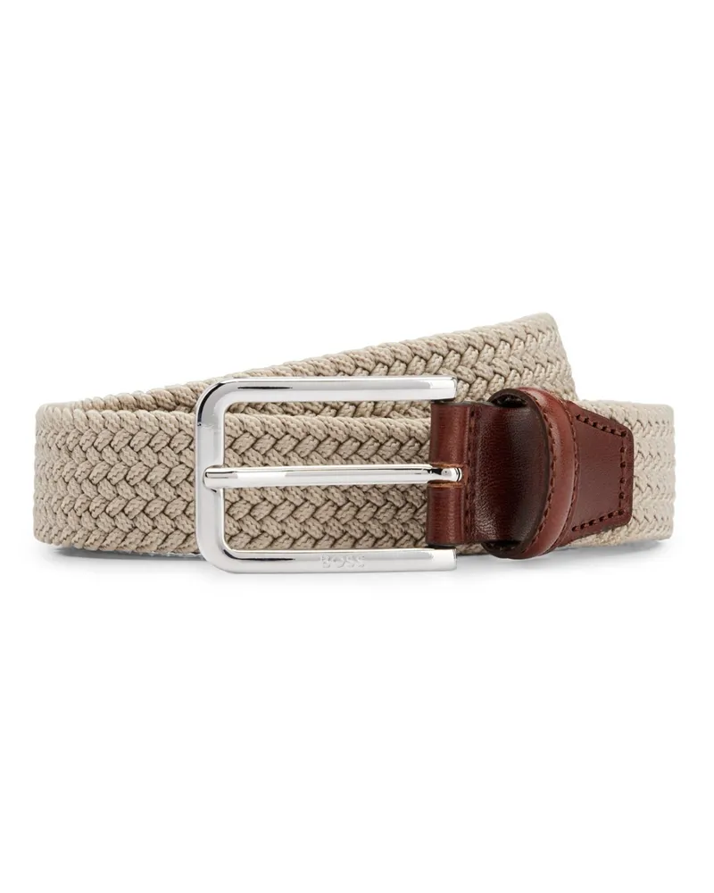 HUGO BOSS Schmaler Flechtgürtel mit Leder-Details und Metallschließe in Sand