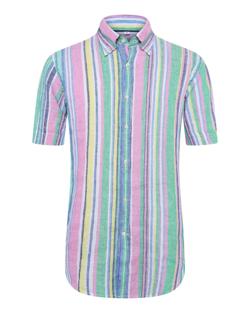 Tom Rusborg Sommerliches Leinenkurzarmhemd mit farbigen Streifen, Regular in Multicolor