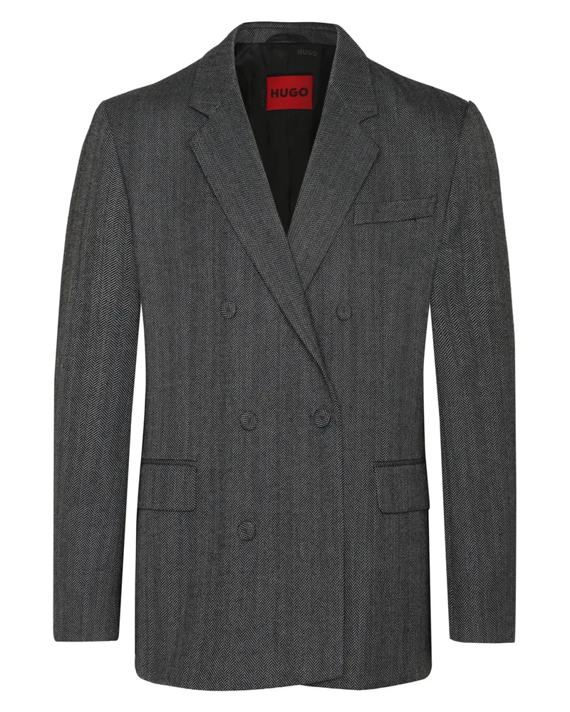 HUGO BOSS Zweireihiges Sakko mit Fischgrätwebmuster, Slim in Grau