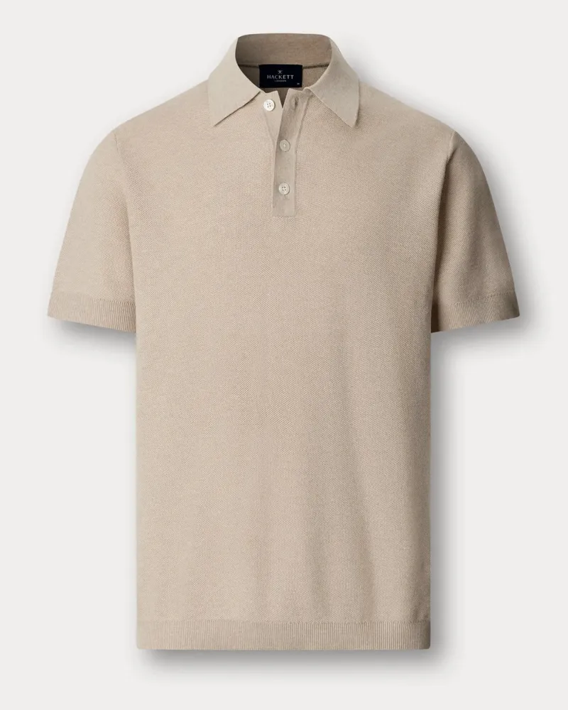 Hackett Strick-Poloshirt mit Struktur und Kaschmiranteil in Beige