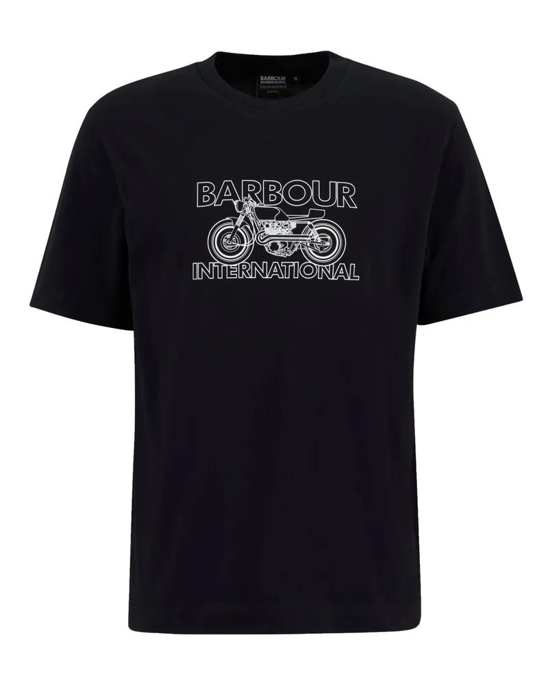 Barbour Softes T-Shirt mit Motorad-Motiv in Schwarz