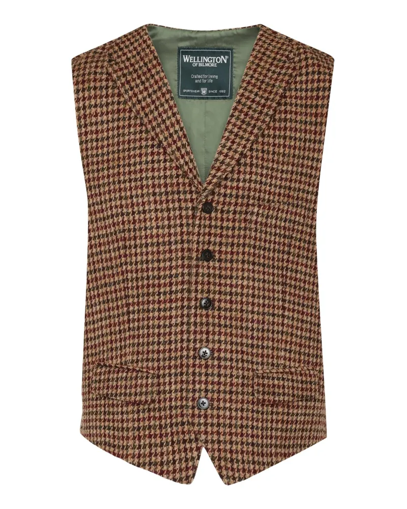 Wellington of Bilmore Harris Tweed-Weste Wales aus Schurwolle mit Pepitamuster in Braun