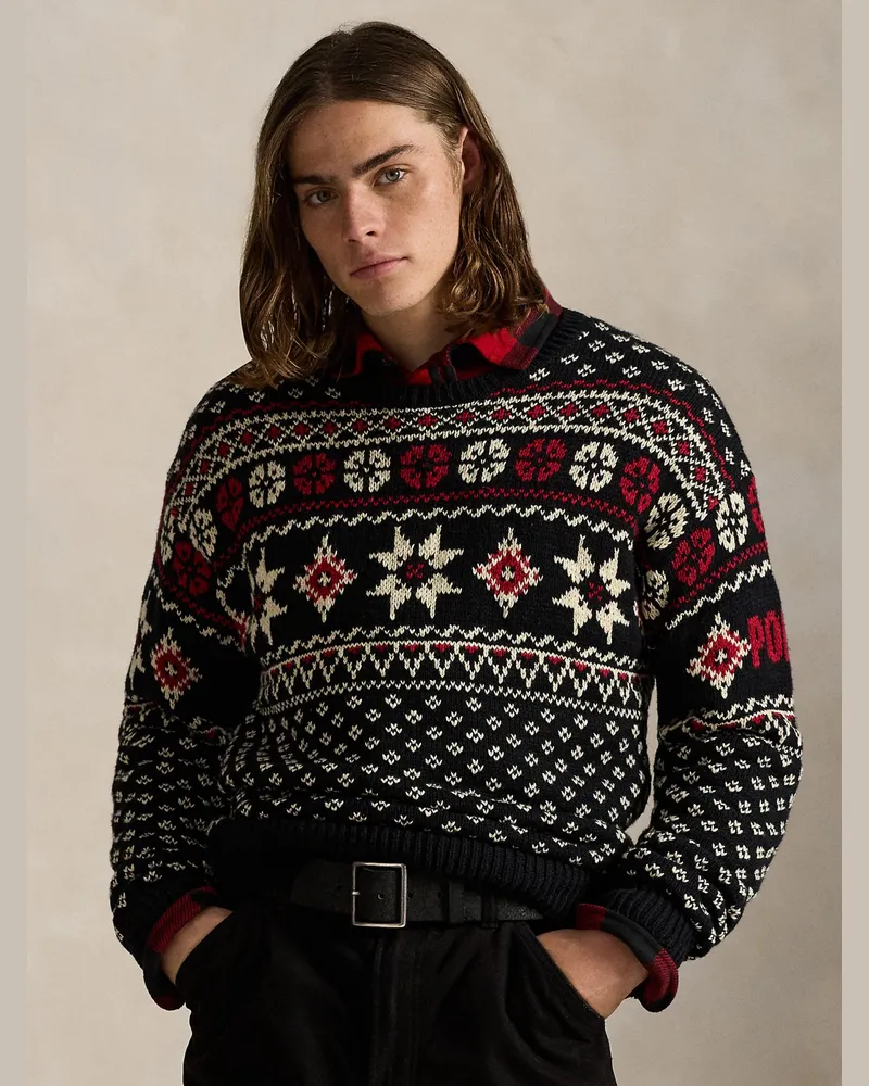 Ralph Lauren Pullover aus Wolle mit Norweger-Muster in Schwarz