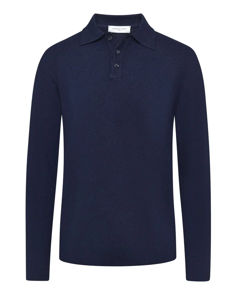 Daniele Fiesoli Edles Strick-Langarmpoloshirt aus einem Merino-Kaschmir-Mix in Schwarzblau
