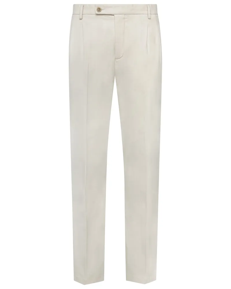 Alberto Premium Diamond Brushed Cotton-Chino mit Bundfalte, Relaxed Fit in Offwhite