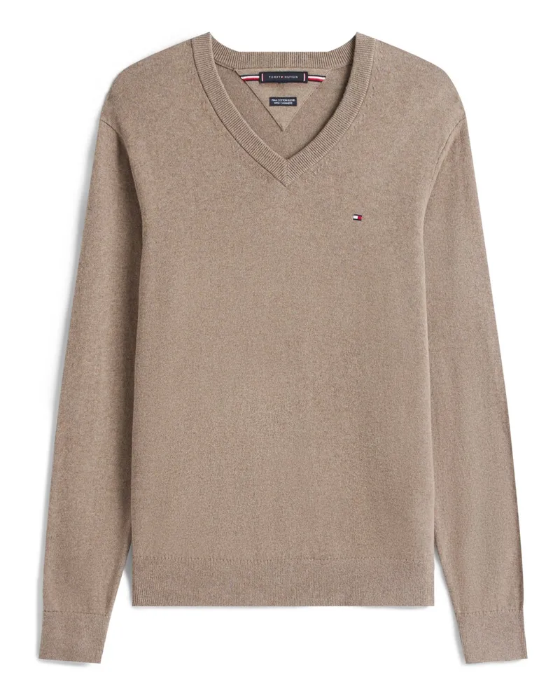 Tommy Hilfiger Leichter Pullover mit Kaschmir und V-Ausschnitt in Schilf