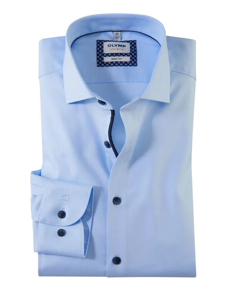 Olymp Level Five, Body Fit, Hemd mit Stretch und extralangem Arm in Hellblau