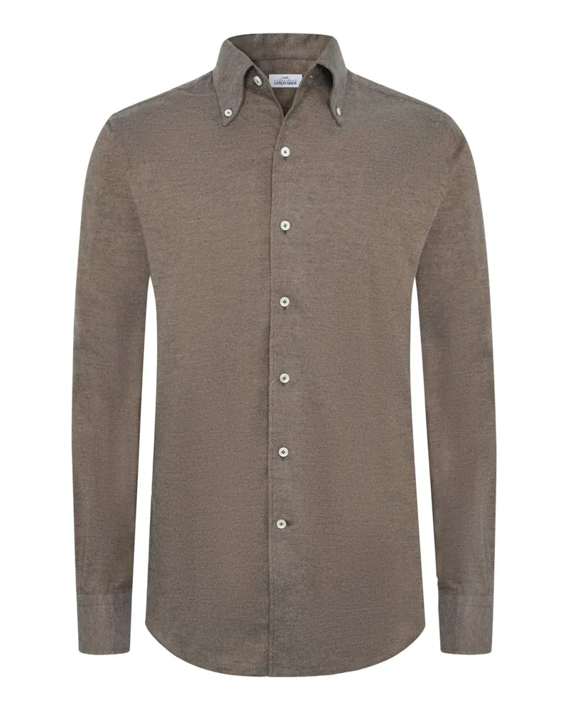 Gherardi Unifarbenes Flanellhemd mit Button Down-Kragen, Regular in Braun
