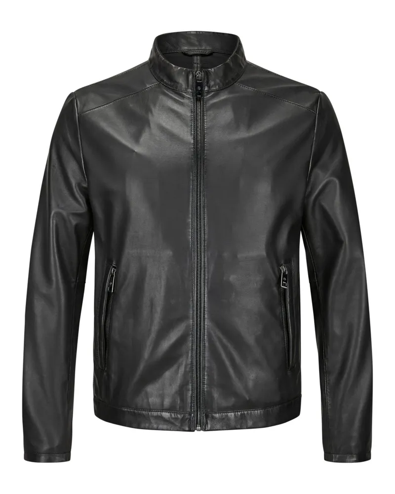Milestone Lederjacke MSErnesto aus Lammnappa in Biker-Optik mit Stehkragen in Schwarz