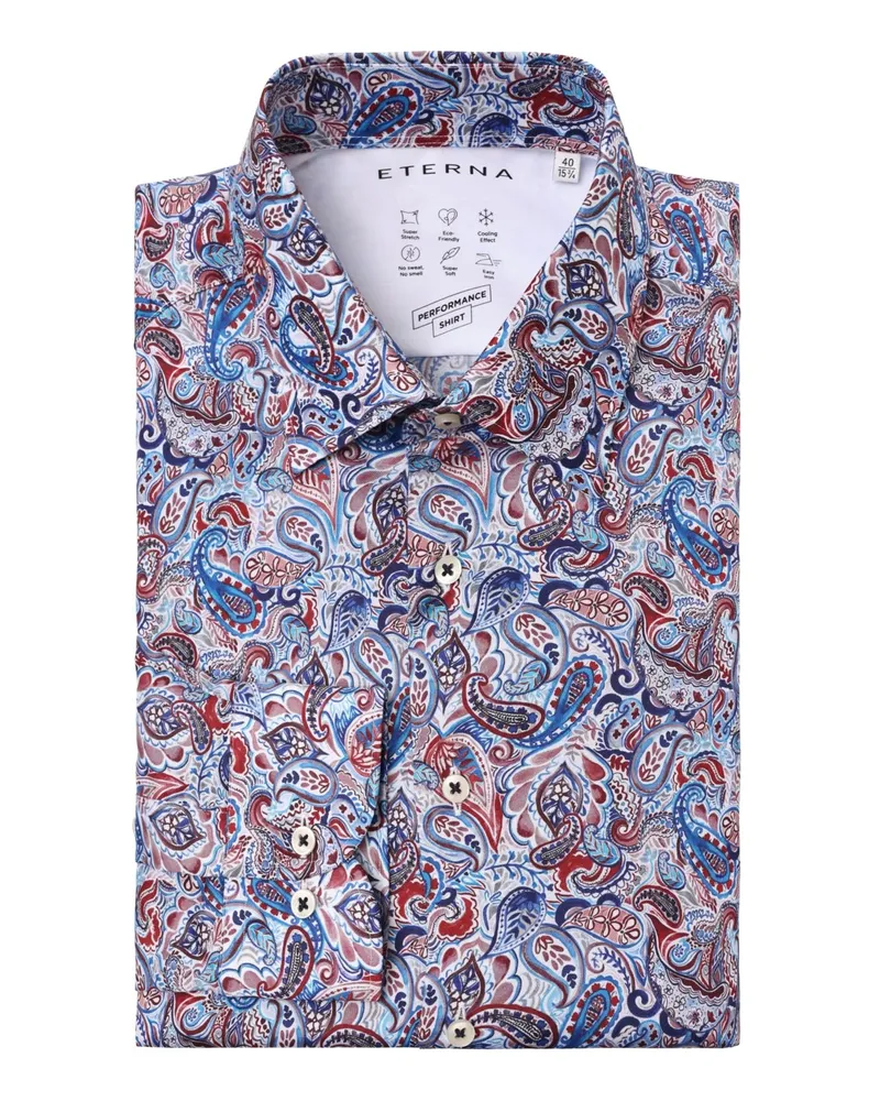 Eterna Softes Performance Stretch-Hemd mit Paisley-Muster, Modern Fit in Rot