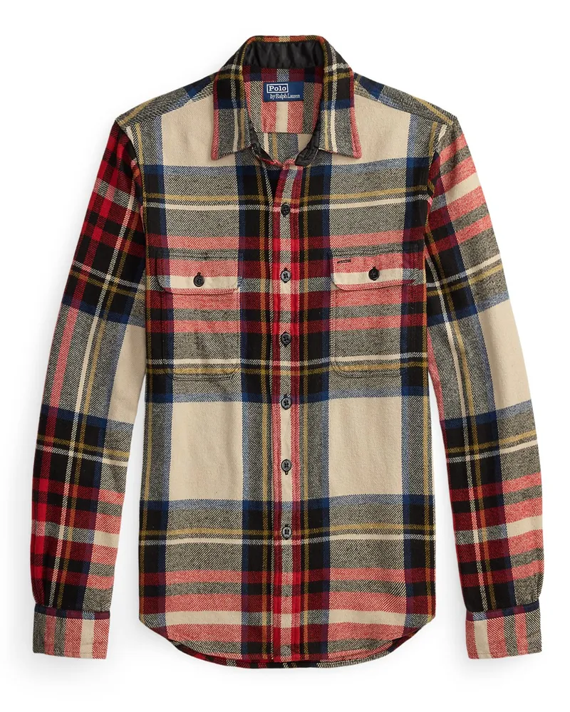 Ralph Lauren Flanell-Overshirt mit Glencheck-Muster, Classic Fit in Rot