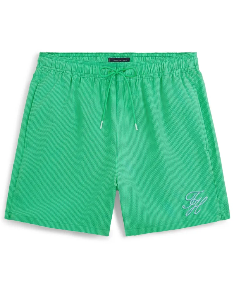 Tommy Hilfiger Seersucker-Badehose mit Monogramm-Stickerei in Grün