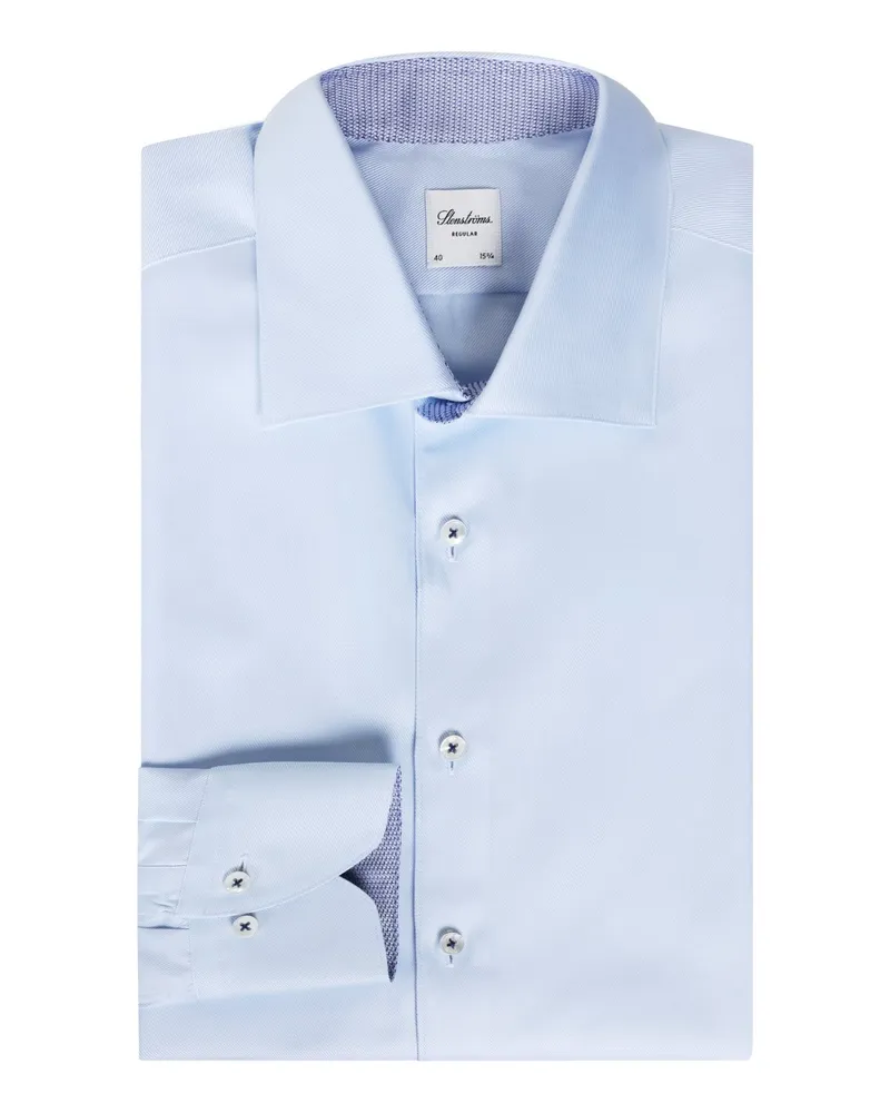 Stenströms Unifarbenes Hemd aus Twofold Super Cotton mit Ausputz, Regular in Hellblau