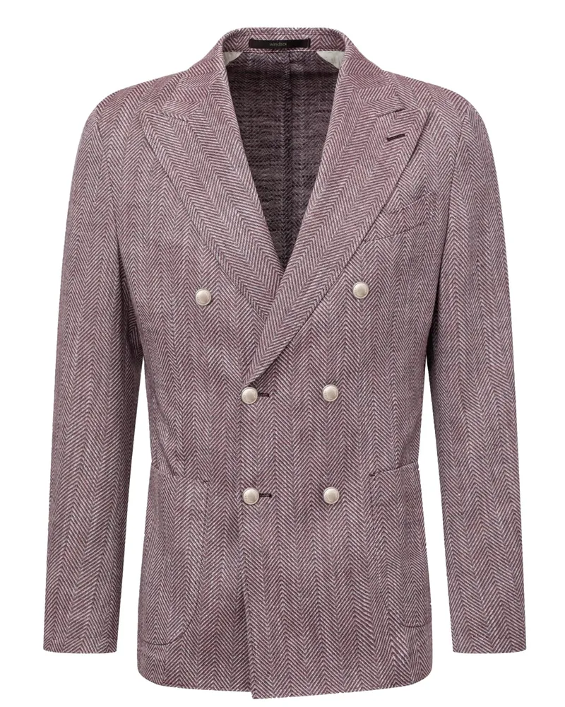 windsor. Ungefüttertes Fischgrät-Sakko mit Leinen und Stretch, Shaped Fit in Bordeaux