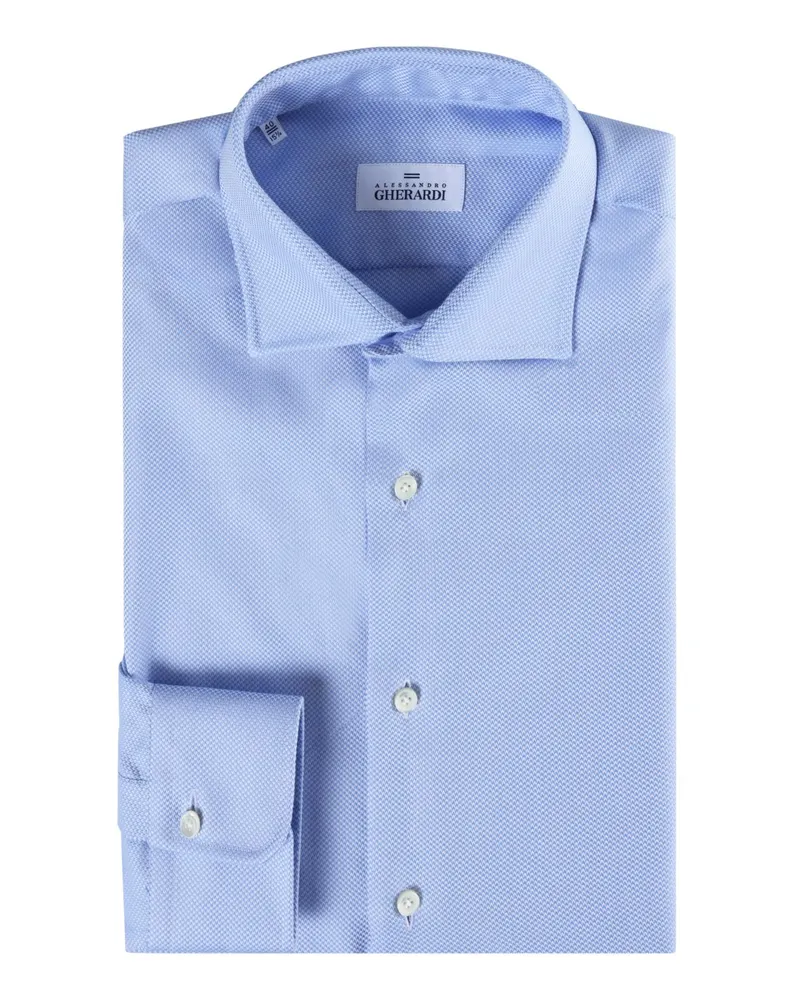 Alessandro Gherardi Unifarbenes Hemd mit Dobby-Webmuster, Regular Fit in Hellblau