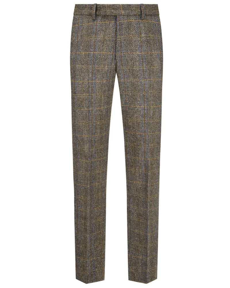 Wellington of Bilmore Harris Tweed-Hose Mr. Miller mit Fischgrätmuster, Regular Fit in Oliv