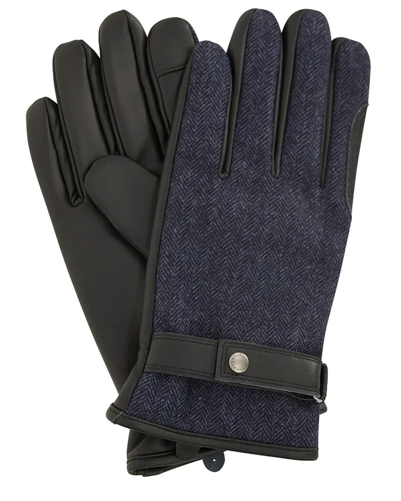 Barbour Wasserdichte Handschuhe Barlow mit Fischgrätwebmuster in Marine