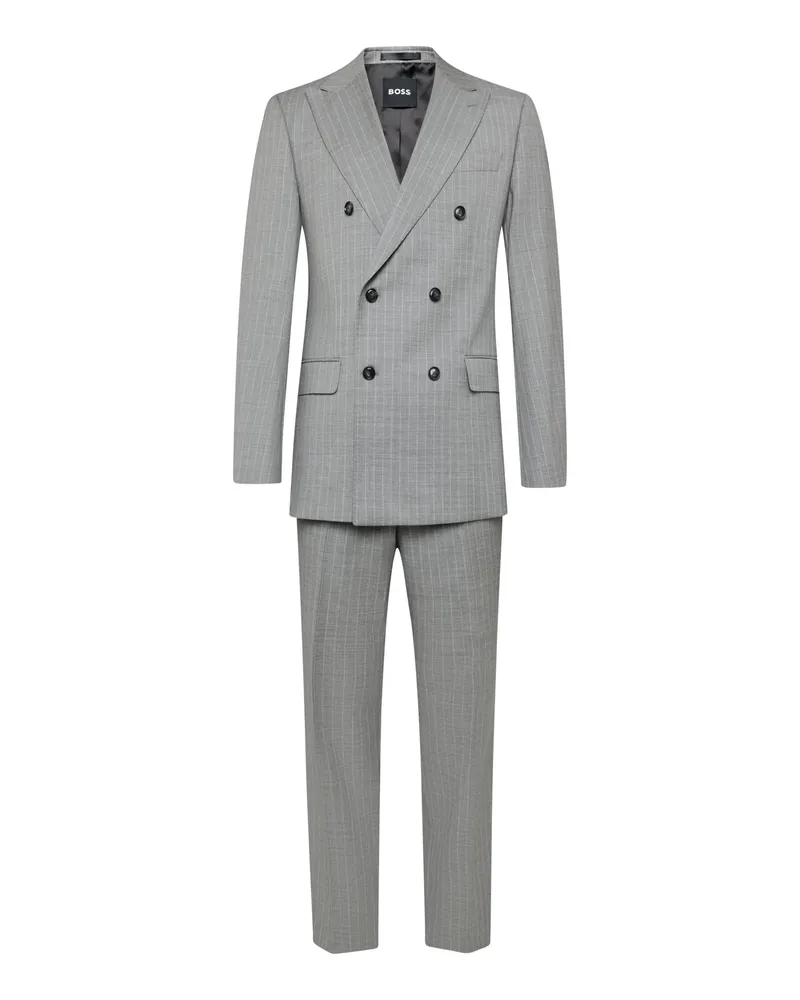 HUGO BOSS Zweiteiliger Anzug aus Stretch-Schurwolle mit Nadelstreifen, Slim Fit in Hellgrau