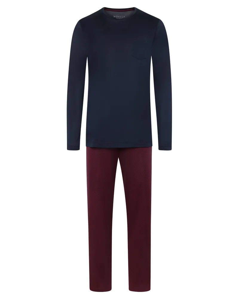 Novila Langer und weicher Pyjama aus Baumwolle mit O-Neck in Rot