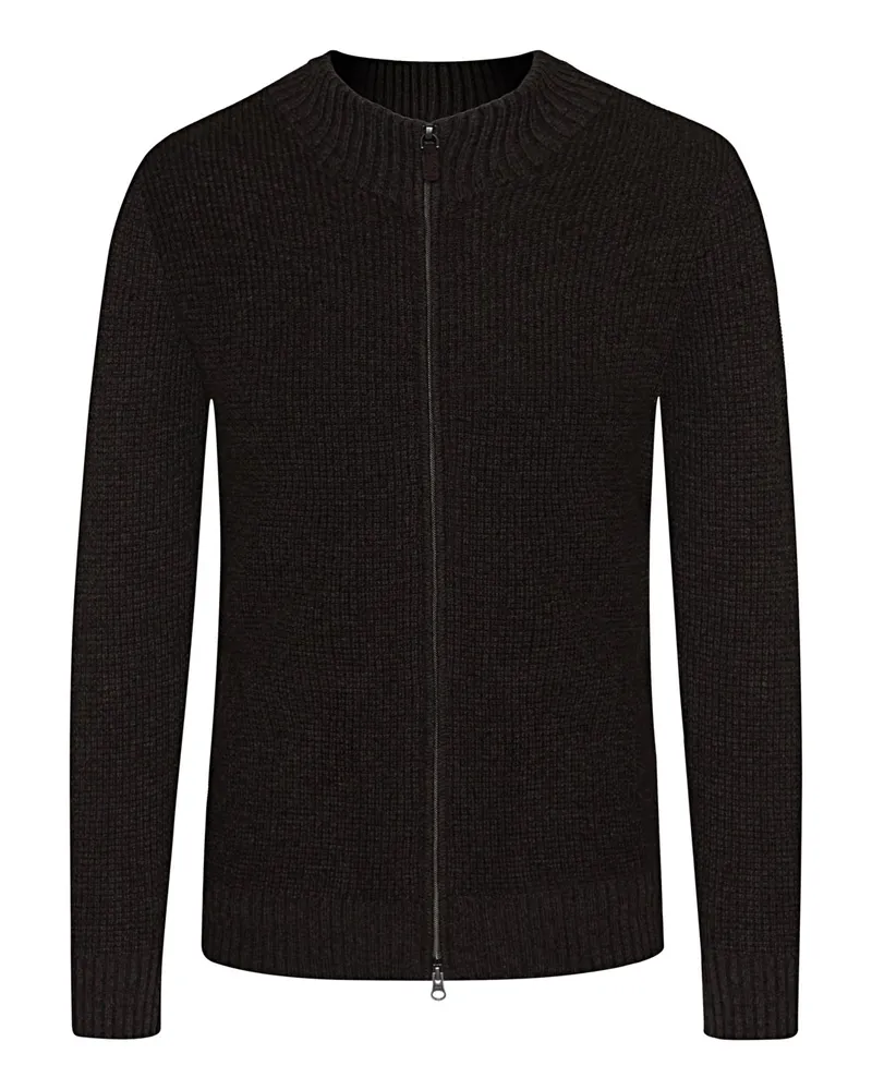Tom Rusborg Strickjacke aus Kaschmir mit Stehkragen und kurzer Knopfleiste in Bordeaux