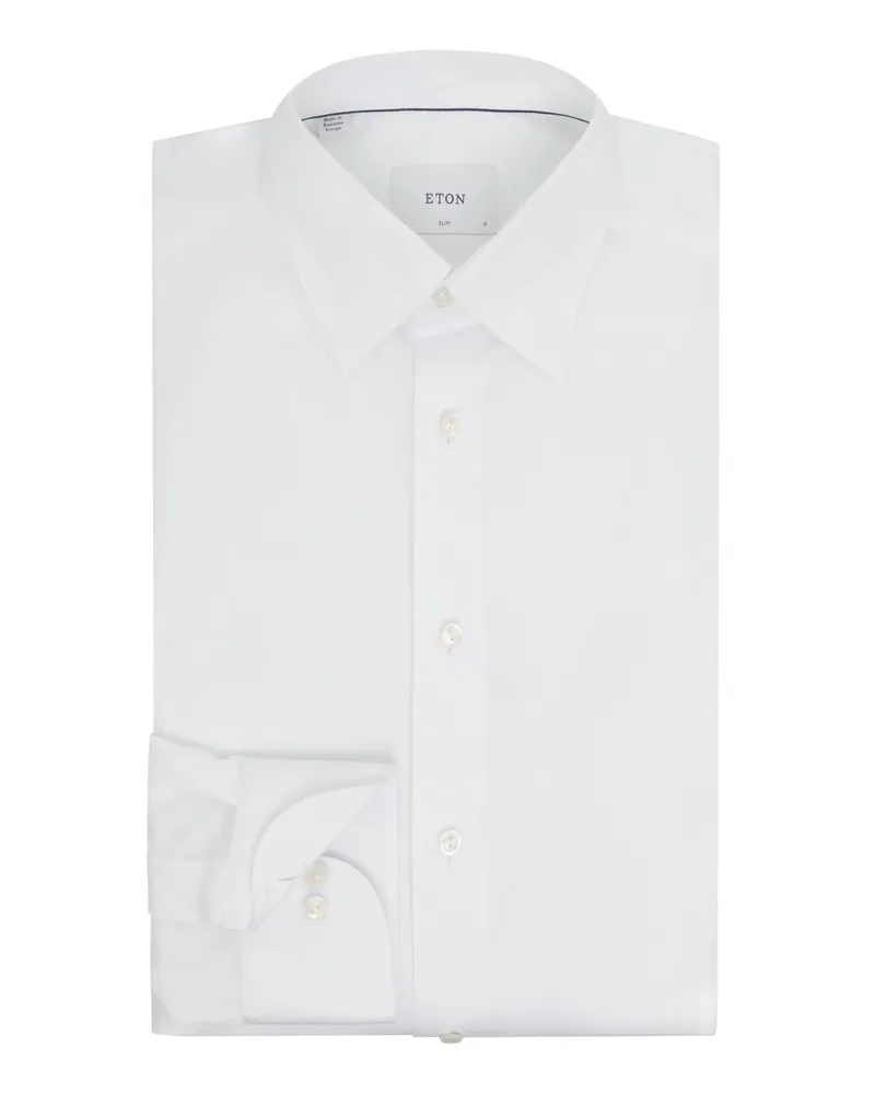Eton Unifarbenes Signature Twill-Hemd mit Kentkragen, Slim in Weiß