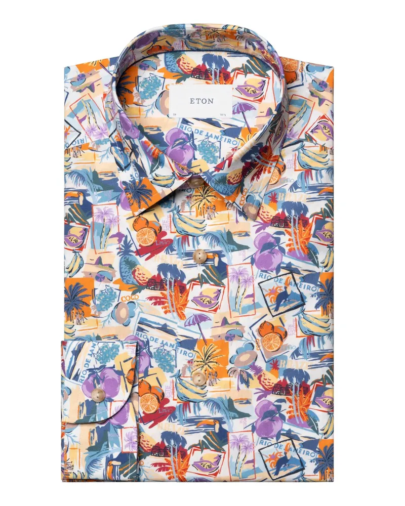 Eton Leichtes Baumwollhemd mit sommerlichem Print, Contemporary Fit in Multicolor