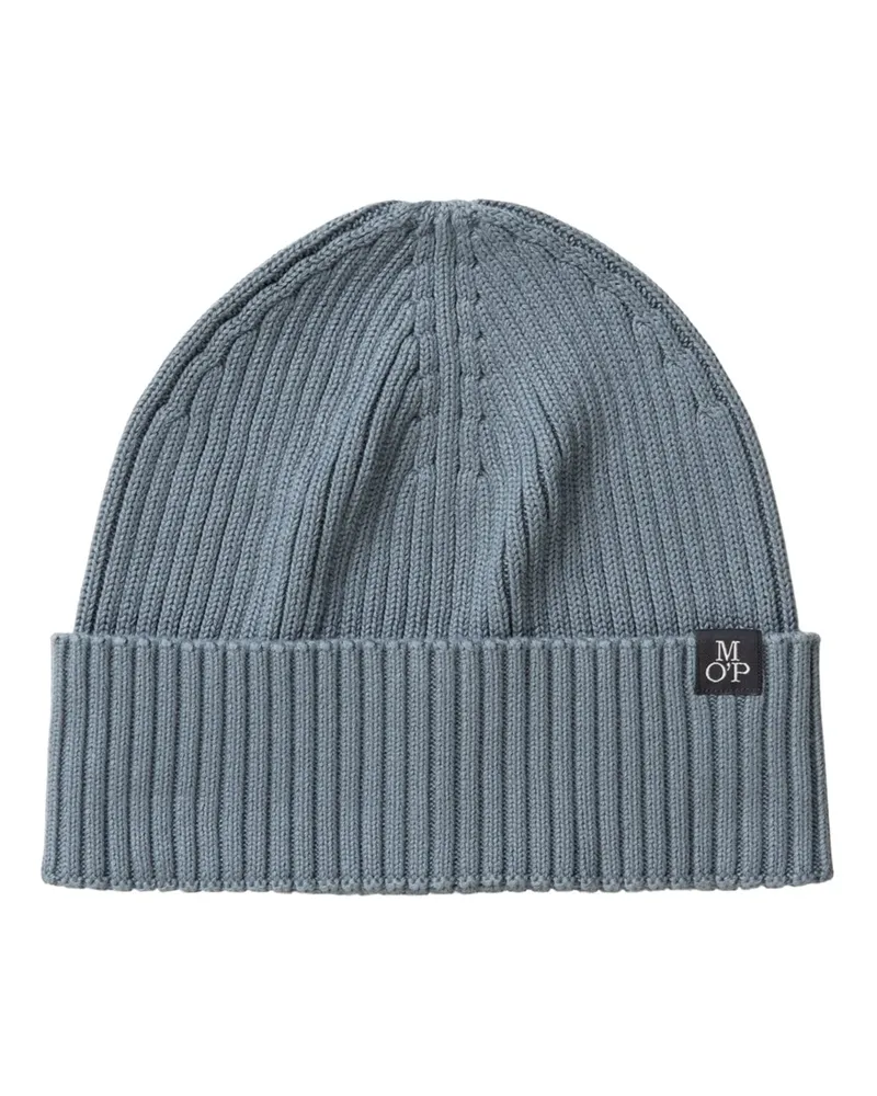 Marc O'Polo Strickmütze aus Bio-Baumwolle mit Label-Stickerei in Mittelblau