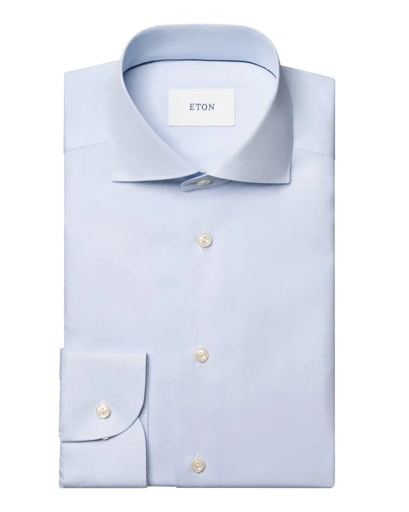 Eton Strukturiertes Baumwollhemd in End-on-End-Webart, Slim Fit in Hellblau