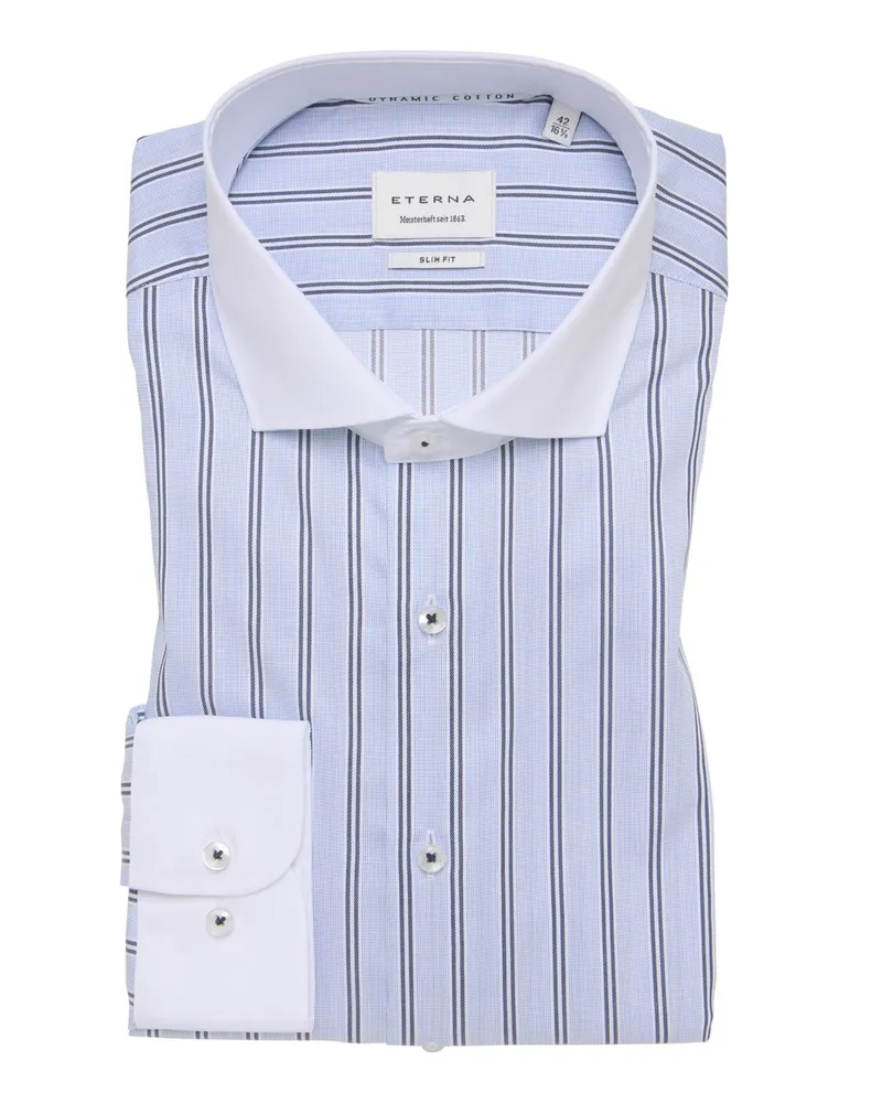 Eterna Hemd mit Streifenmuster und Kontrastkragen, Slim Fit in Hellblau