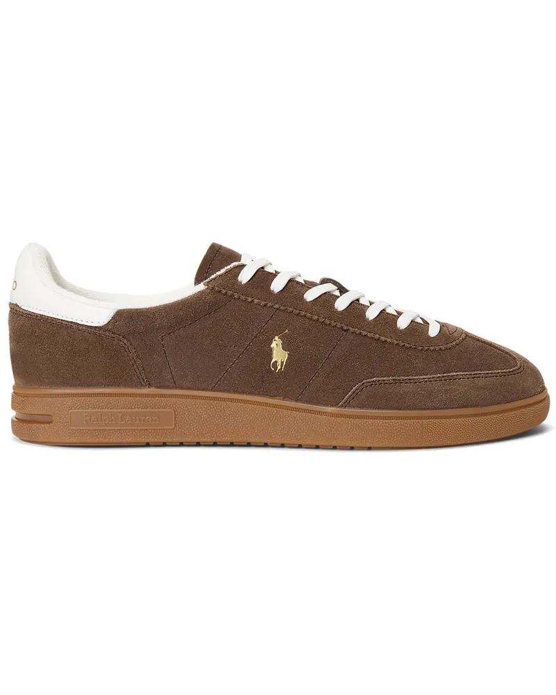 Ralph Lauren Low Top-Sneaker aus Veloursleder mit Pony-Stickerei in Braun
