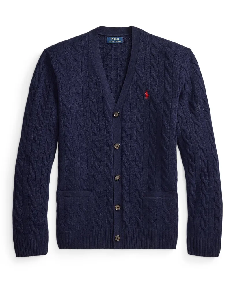 Ralph Lauren Cardigan in Zopfstrick mit Kaschmir und V-Ausschnitt in Marine