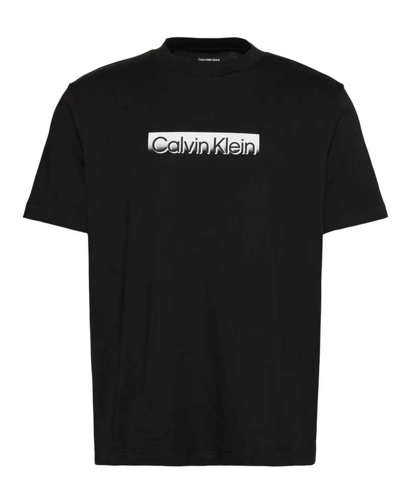 Calvin Klein T-Shirt aus Baumwolle mit Label-Frontprint in Schwarz