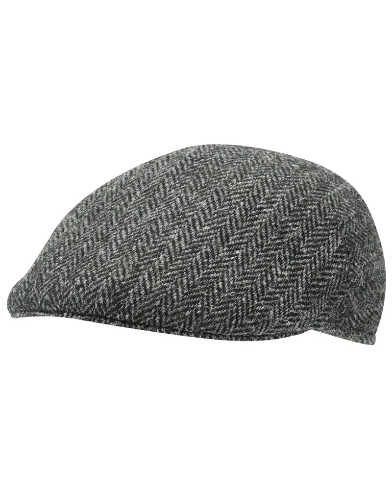 Wellington of Bilmore Gefütterte Schiebermütze aus Harris Tweed mit Fischgrät-Muster in Grau