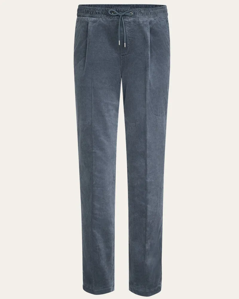 Profuomo Stückgefärbte Cordhose mit elastischem Bund und Tunnelzug, Relaxed Fit in Graublau