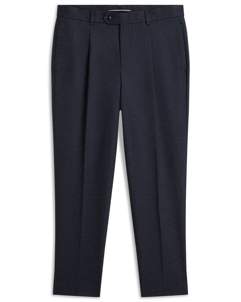 Tommy Hilfiger Flanellhose mit Bundfalte und Pepita-Muster, Tapered Fit in Marine