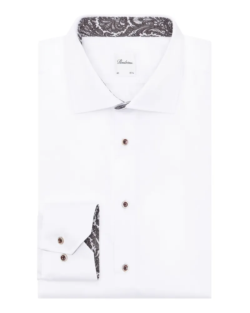 Stenströms Hemd aus Twofold Super Cotton mit Ausputz, Slimline in Weiß