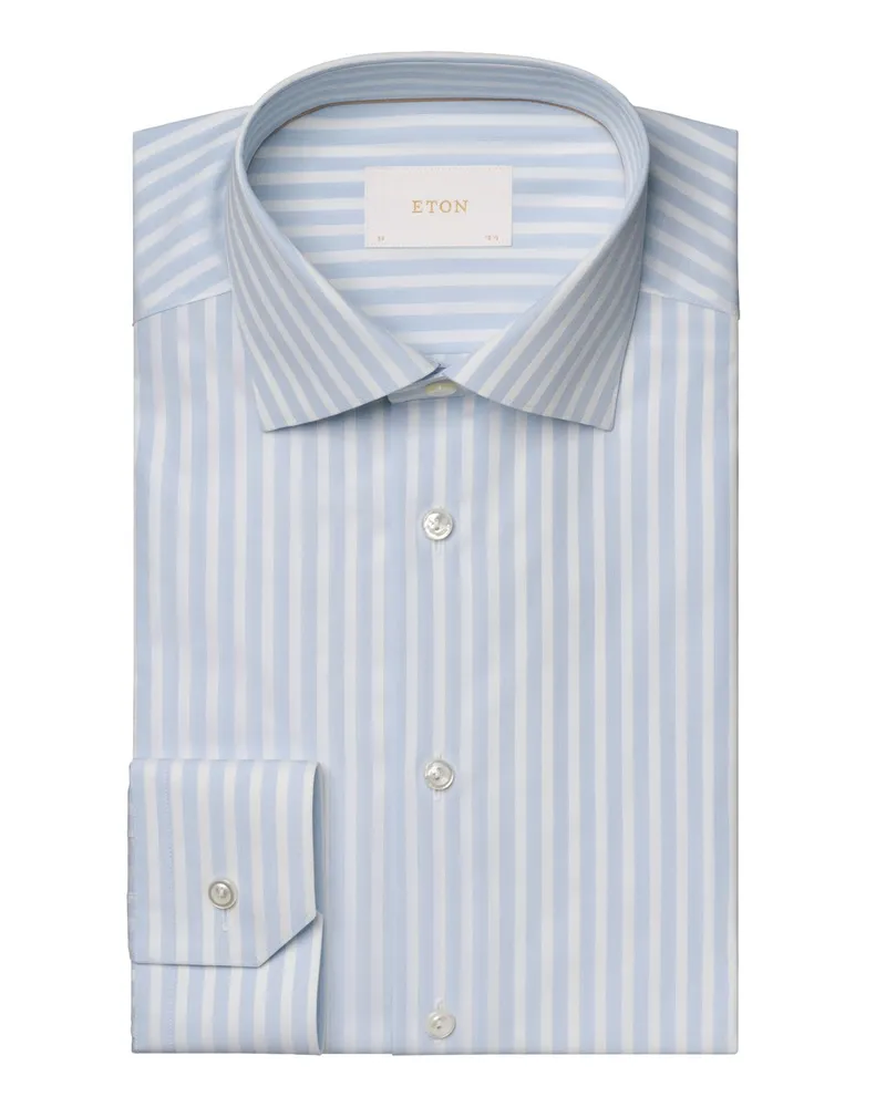 Eton Gestreiftes Supima 120 Hemd, Contemporary in Hellblau