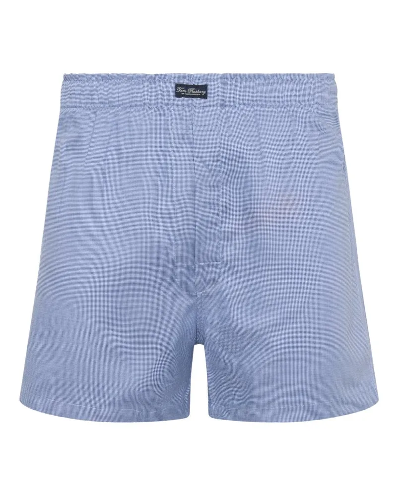 Tom Rusborg Boxershorts mit Kleinkaro-Muster und Komfortbund in Hellblau