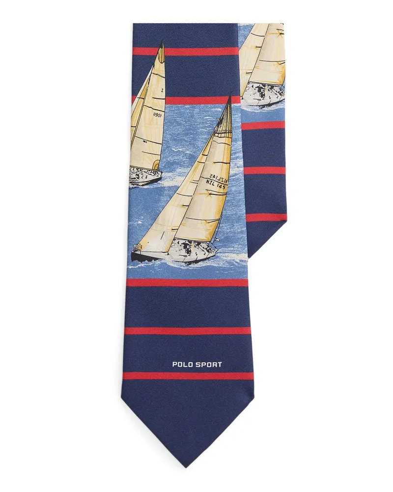 Ralph Lauren Seidenkrawatte mit Segelboot-Motiven in Marine