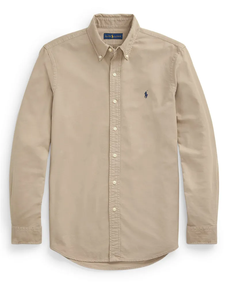 Ralph Lauren Sporthemd in Oxford-Qualität mit Poloreiter-Stickerei, Custom Fit in Beige