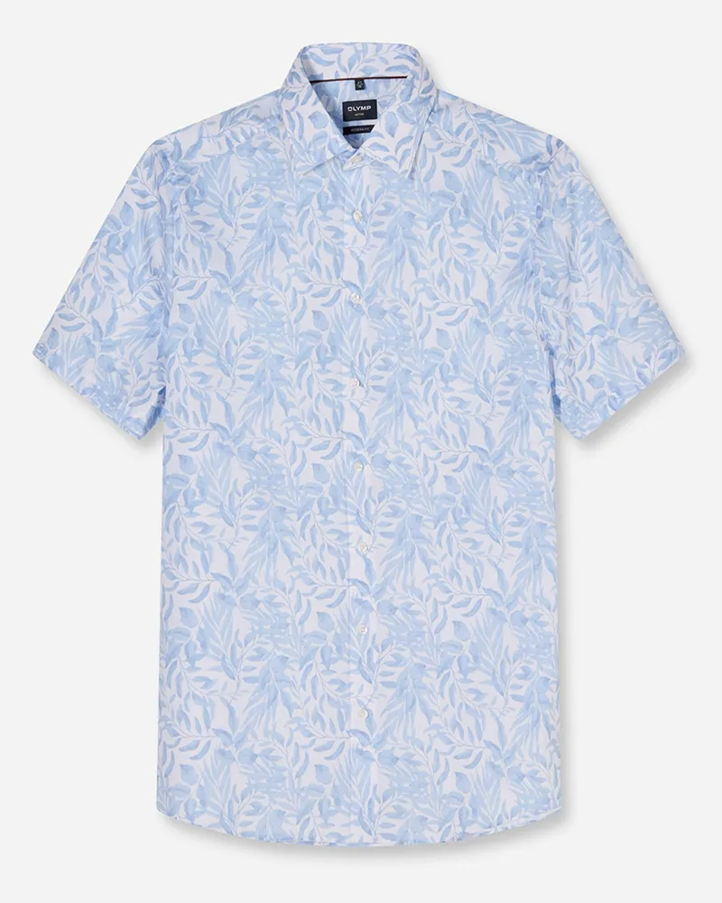 Olymp Luxor, Modern Fit, Kurzarmhemd mit floralem Print in Hellblau