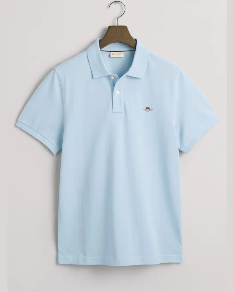 Gant Piqué-Poloshirt mit Logo-Stickerei in Hellblau