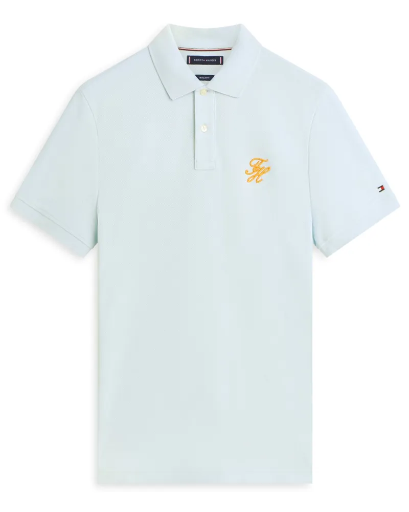 Tommy Hilfiger Poloshirt aus einem Baumwoll-Mesh mit Monogramm-Stickerei, Regular Fit in Hellblau
