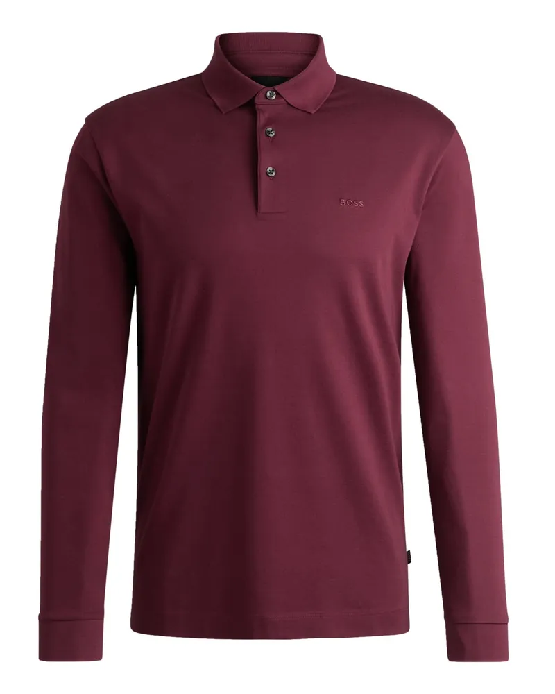 HUGO BOSS Unifarbenes Langarm-Poloshirt in Jersey-Qualität, Regular Fit in Bordeaux