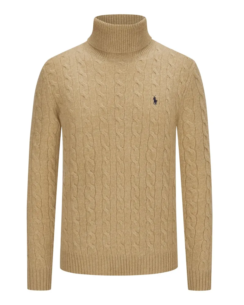 Ralph Lauren Rollkragenpullover mit Kaschmir und Poloreiter-Stickerei in Cognac