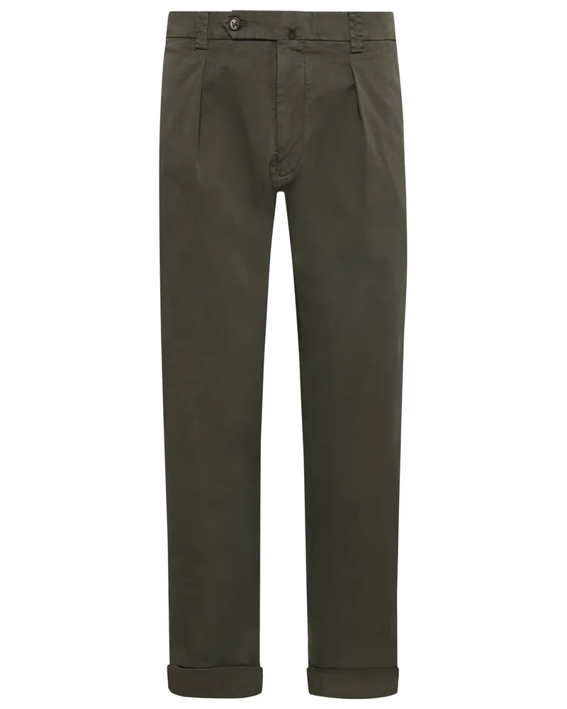 Berwich Chino Chiaia aus Baumwollstretch mit Bundfalte in Oliv