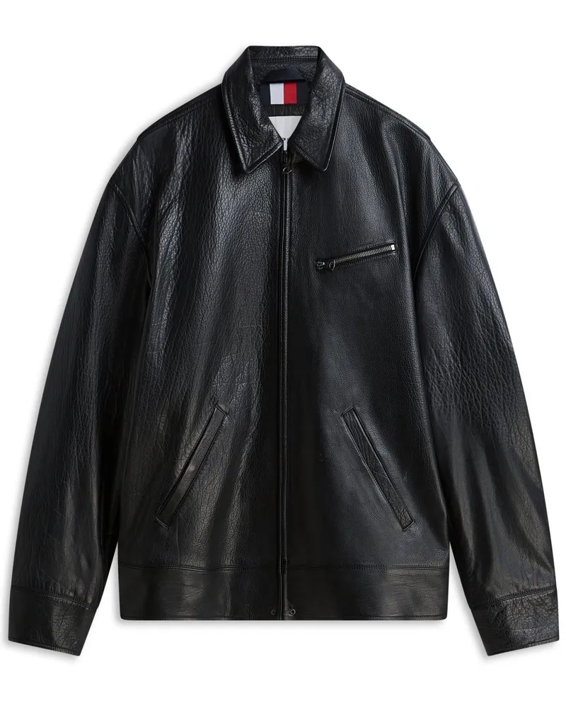 Tommy Hilfiger Lederjacke mit Hemdkragen in Schwarz