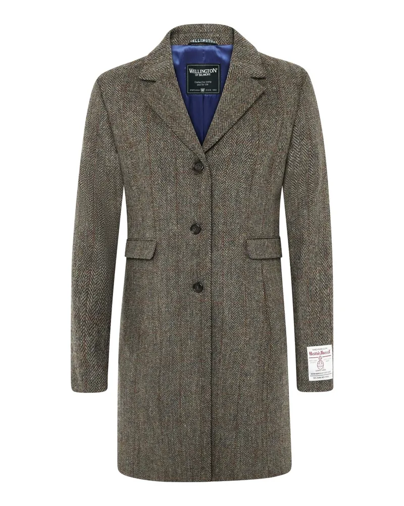 Wellington of Bilmore Damen-Kurzmantel Emilia aus Harris Tweed mit Fischgrät-Webmuster in Oliv
